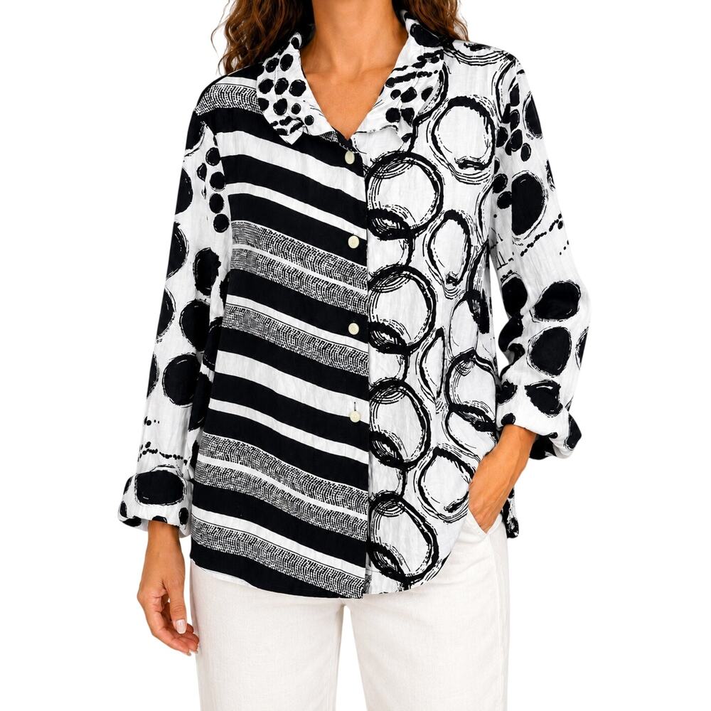 Berek Sz XXL 2X Black White Wearable Art to Wear Unique Blouse Shirt Top Artsy